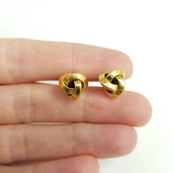 Vintage Little Gold Tone Knot Shape Stud Earrings, Minimal, Classic Design - Picture 2 of 5